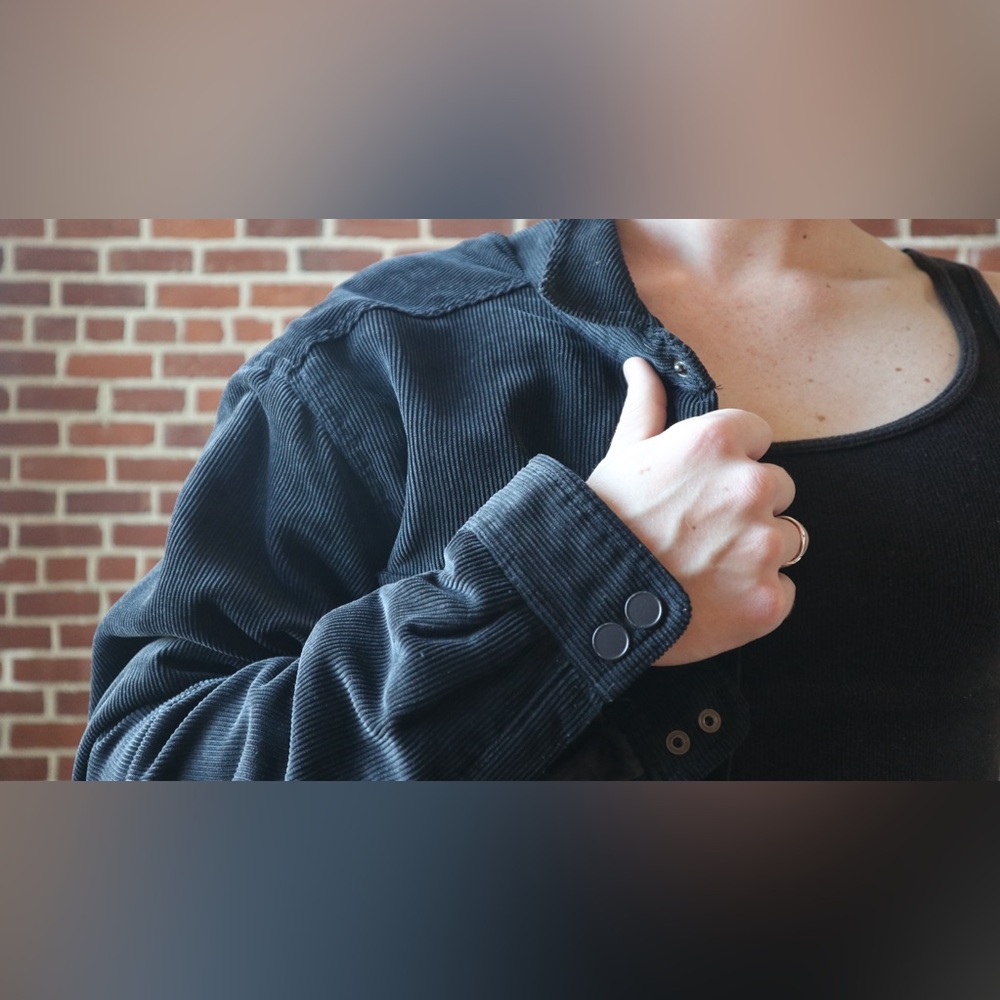 Large - Black Corduroy Button down Coat - Winter-proof